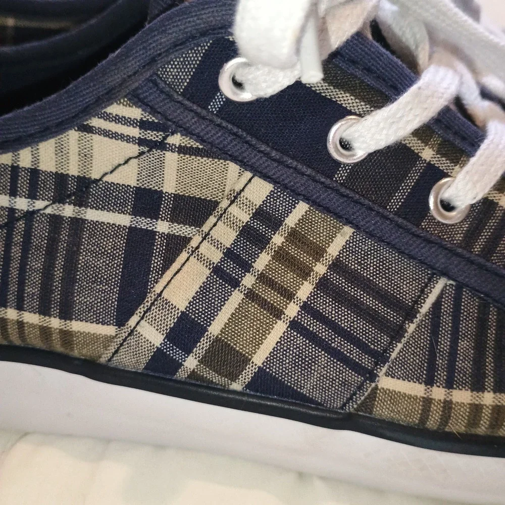 Tommy Hilfiger Plaid Canvas Low‎ Top Lace Up Sneakers Women's Casual Shoes - Picture 5 of 11